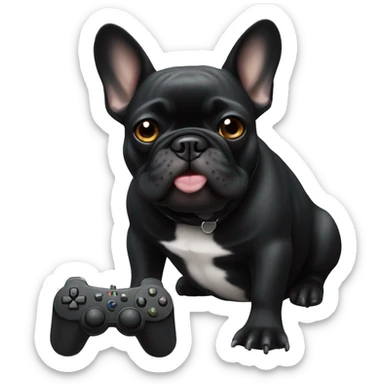 All black French bulldog playing video games sticker