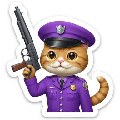 Un chat violet avec un pistolet sticker