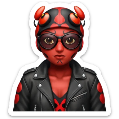 a badass villain ladybug beetle thug with sunglasses and a leather jacket sticker
