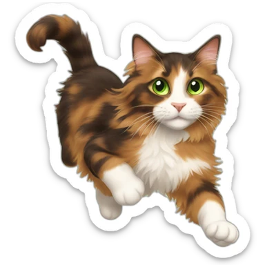 jumping longhaired brown calico cat with green eyes sticker