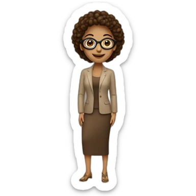 Mujer con rulos largo castaño oscuro, piel pálida con lentes sticker