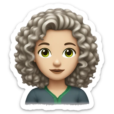 White Girl with dark brown curly hair and green eyes sticker