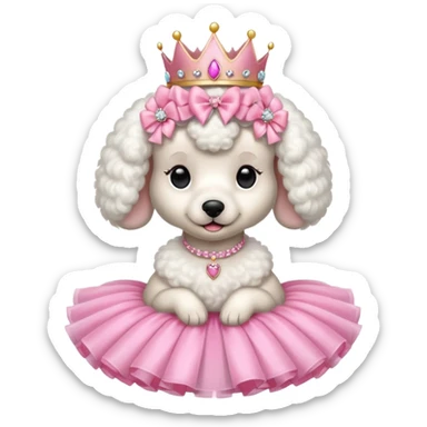 White poodle with pink tiara and tutu sticker