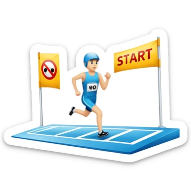 start line at race with banner saying start no people sticker