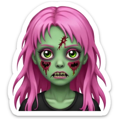 zombie girl with black, pink and green long hair with franja sticker