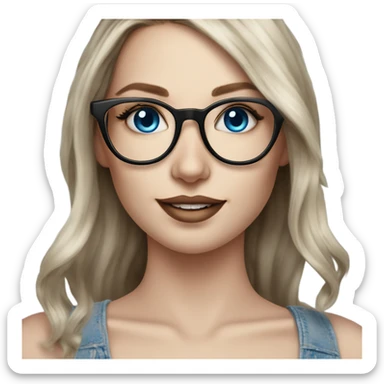 Hyper Realistic Balayage pale beautiful tattooed woman with glasses and blue eyes happy  sticker