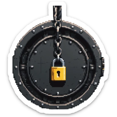 Chain and padlock securing a round submarine door or porthole sticker