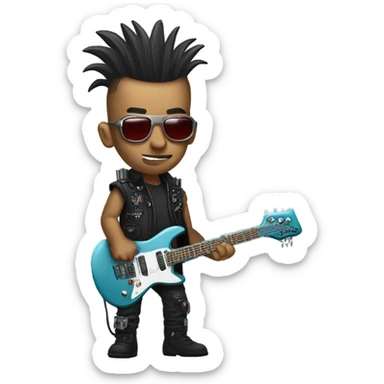 cyberpunk rockstar, mohawk,  mechanical sci-fi electric guitar sticker