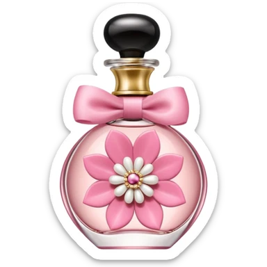 perfume coquette, botella elegante con lazo rosa, muy femenino sticker