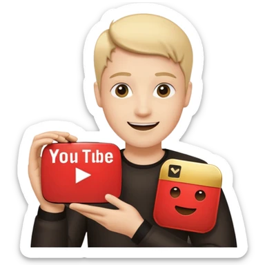 a happy holding youtube golden play button sticker