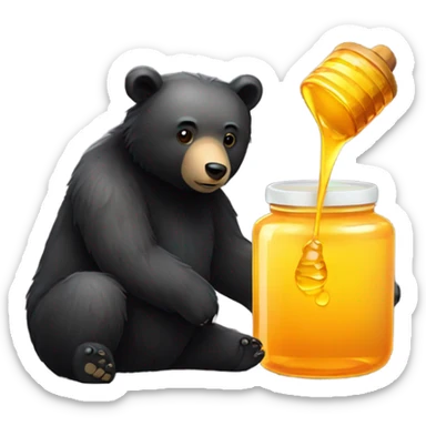 Honey bear with black fur and a honey bear jar of honey sticker