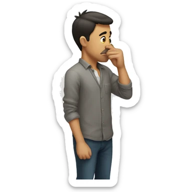 Guy thinking grabbing nose sticker