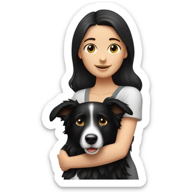 brunette hugging black border collie sticker