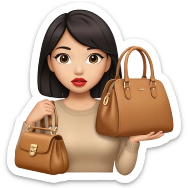 a girl with huge lips and false eyelashes, an Asian woman with a big purse guess sticker