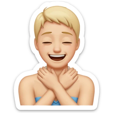 Laughing crying face holding neck wile arms are crossed sticker