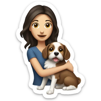 pretty-brunette-woman holding a dog sticker