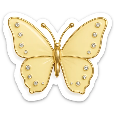 single soft yellow butterfly, light yellow enamel, sparkling gems sticker