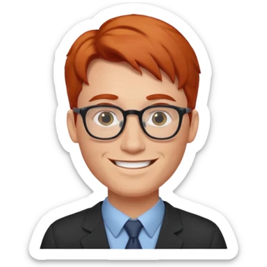 redhead male teacher with middle part and glasses sticker