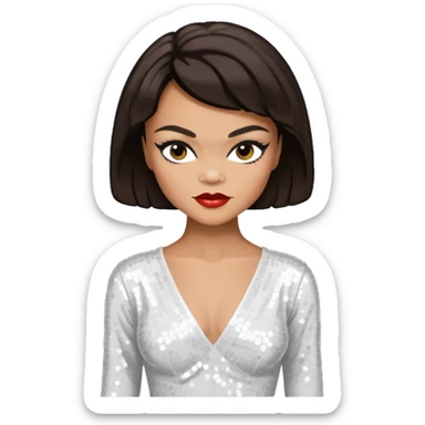 Eartha Kitt with dark brown hair, white sequin outfit sticker