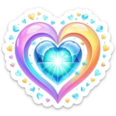 Heart split into orbiting fragments, gravity bending sticker