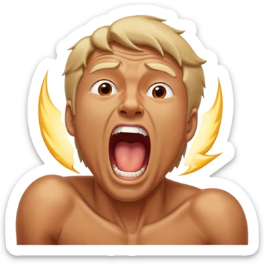 Cinematic Realistic Hercules Portrait, head tilted slightly with a dramatic, wide-open yawn, revealing a moment of relaxed strength. The lifelike textures of his powerful form and subtle, sunlit highlights emphasize his heroic presence even in a state of casual repose. sticker