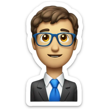 A guy with a class cube as a head with only 2 eyes and a red necktie. wich are blue like the glass. He wears sticker