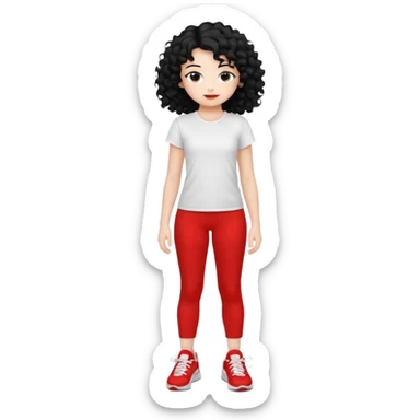 generate a pretty bratz fair skinned girl with curly black hair wearing a white tshirt trekking with red sneakers on and black leggings sticker