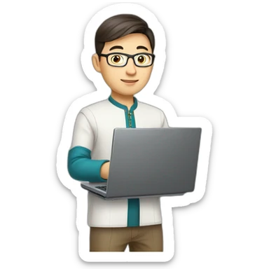 IT specialist man Kazakh in national clothes with laptop in hands sticker