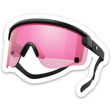sporty pink shield visor sunglasses with thick frame and reinforced corners, armored robust look, massive build, one-piece lens with protective coating sticker