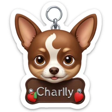Chihuahua color chocolate, con un collar con su nombre "Charly" sticker