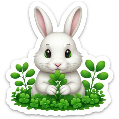 A fluffy rabbit nibbling on a small clover patch.












































 sticker