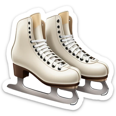 An icon showing a pair of elegant figure skates resting on scratched ice, with worn marks on the surface. The background features a grand arena with cheering spectators filling the stands, creating an atmosphere of excitement and athleticism. Transparent background included. sticker