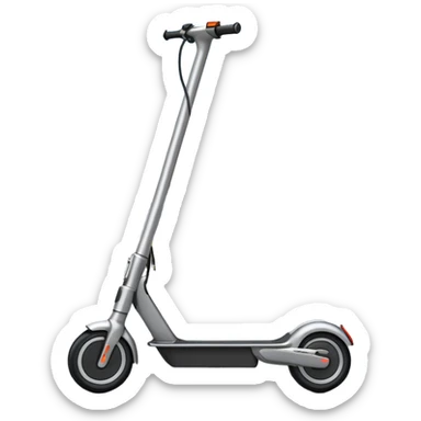 An icon featuring a sleek electric scooter with a modern design, parked on a smooth city sidewalk. The background shows a bustling urban landscape with clear skies, tall buildings, and pedestrians walking by. The scooter is highlighted as a symbol of eco-friendly transportation and modern mobility.  sticker