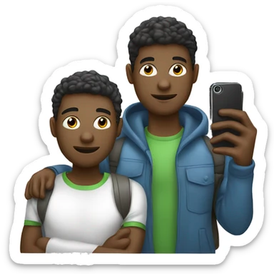 "Two male students taking photos with a cell phone.white skin sticker