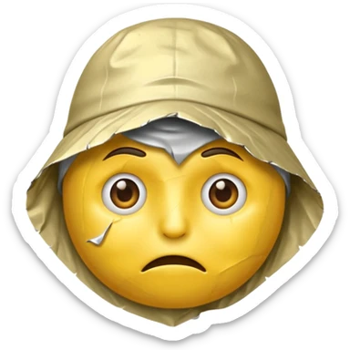 scared emoji wearing a crudely shaped tinfoil hat sticker