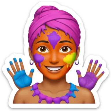 Someone covered in holi sticker