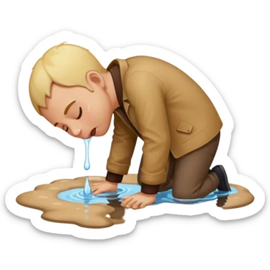 apple style emoji of a man face down in a puddle, licking the water, back arched up sticker