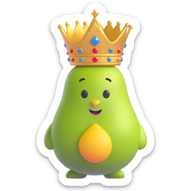 royal pear with a crown, elegant and regal, fun emoji style sticker