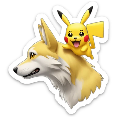 Un loup avec un pikachu sur le dos sticker