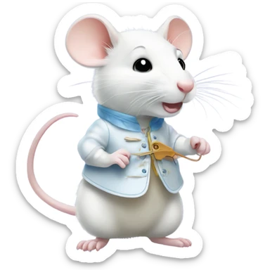 Cinderella's white rat standing use clothes and grab a sewing kit sticker