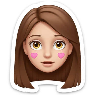 teenage girl with straighter long brown hair, hazel eyes, wearing blush and mascara, emoji style, with a playful expression sticker