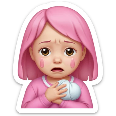 a portrait of crying baby girl, wearing pink clothes sticker