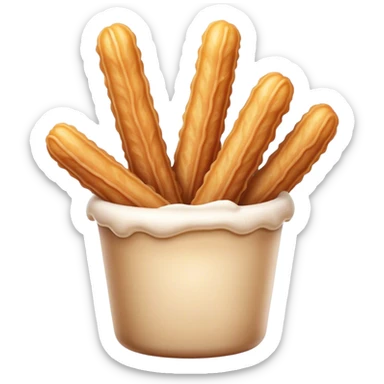 Cinematic Realistic Churros Dessert Emoji, showcasing crispy, golden-brown fried dough sticks dusted with sugar rendered with lifelike detail and warm, inviting lighting. sticker