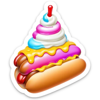 Melting neon ice cream hot dog sundae sticker