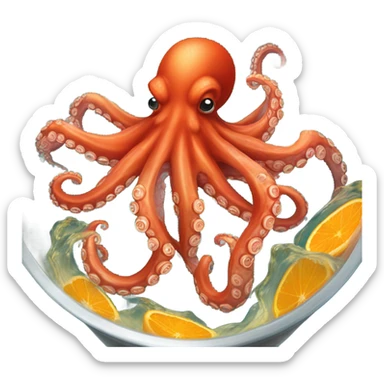 Red octopus swimming in orange juice   sticker