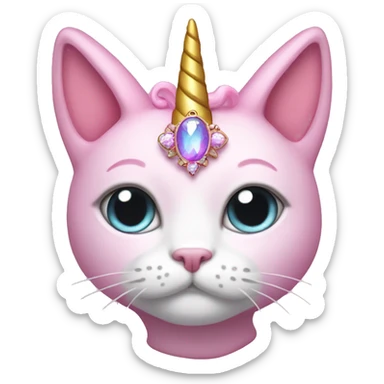 Pink cat with a unicorn horn wearing a tiara sticker