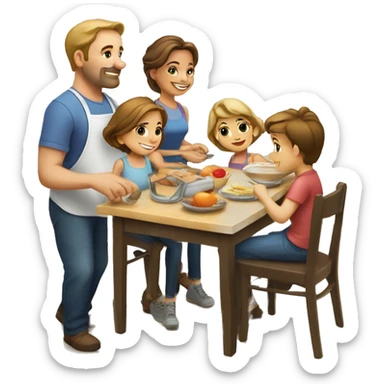 Caucasian family of 8 members preparing breakfast at kitchen  sticker
