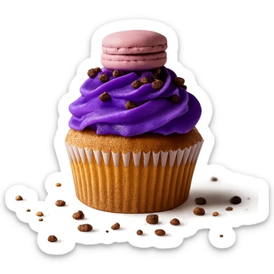Change the icing to ube flavor with vivid purple, creamy and glossy texture, keep the realistic cupcake and accessories, photorealistic style, transparent background. sticker