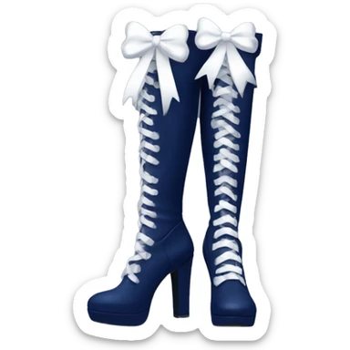 Navy blue thigh high boots with white bow sticker
