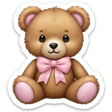 Fluffy teddy bear with light pink bow  sticker